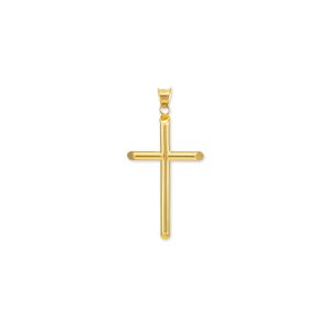 Tube Cross Pendant Necklace in 9ct Gold