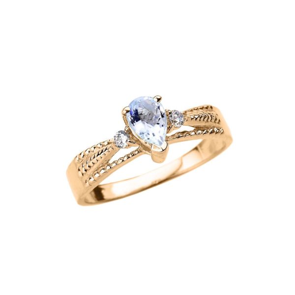 Aquamarine & Diamond Teardrop Gemstone Ring in 9ct Gold