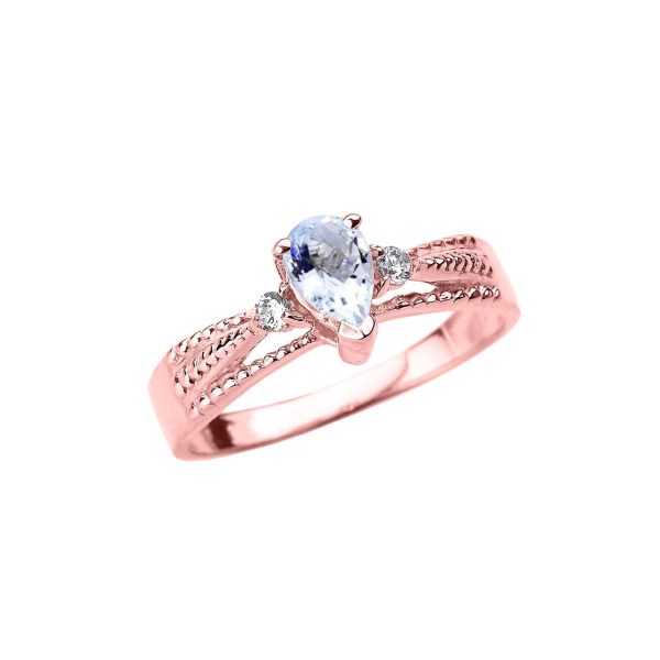 Aquamarine & Diamond Teardrop Gemstone Ring in 9ct Rose Gold