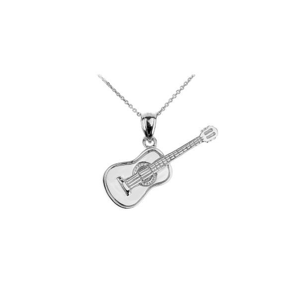 Acoustic Guitar Pendant Necklace in 9ct White Gold