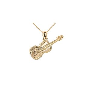 3D Violin Charm Pendant Necklace in 9ct Gold