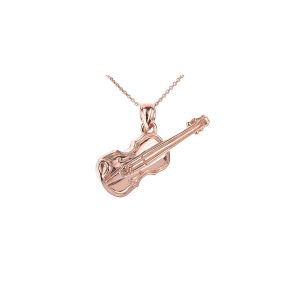 3D Violin Charm Pendant Necklace in 9ct Rose Gold