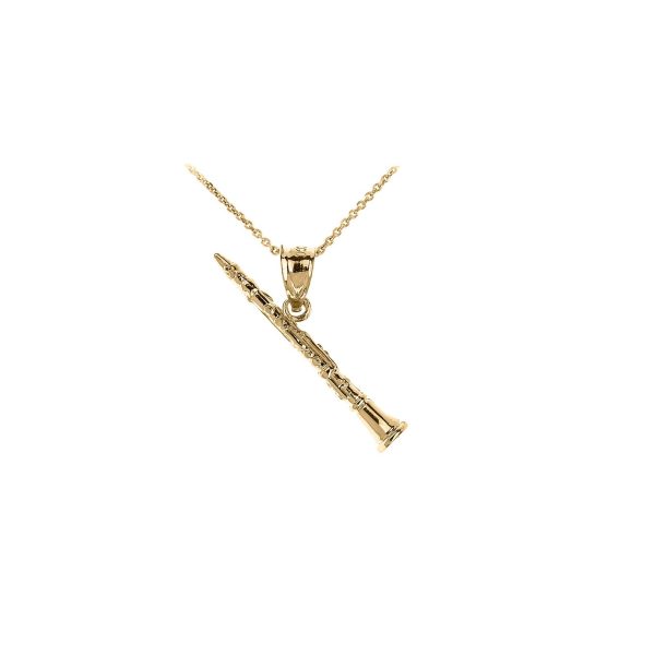 Men's Three Dimensional Clarinet Pendant Necklace in 9ct Gold