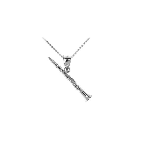 Men's Three Dimensional Clarinet Pendant Necklace in Sterling Silver