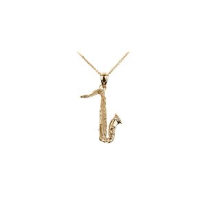 3D Saxophone Pendant Necklace in 9ct Gold