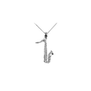 3D Saxophone Pendant Necklace in 9ct White Gold