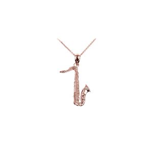 3D Saxophone Pendant Necklace in 9ct Rose Gold