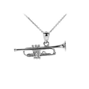 Men's 3D Trumpet Pendant Necklace in 9ct White Gold