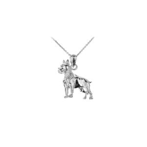 Boxer Dog Pendant Necklace in 9ct White Gold