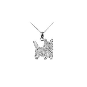 Yorkie Dog Charm Pendant Necklace in 9ct White Gold