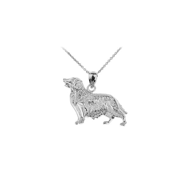 Golden Retriever Dog Pendant Necklace in 9ct White Gold