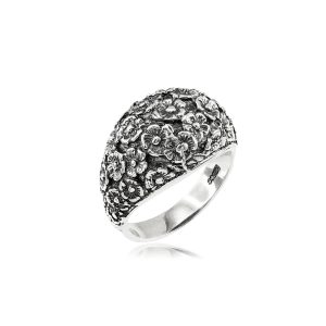 Men's Flower Bouquet Ring in Sterling Silver