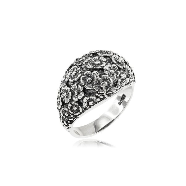 Men's Flower Bouquet Ring in Sterling Silver