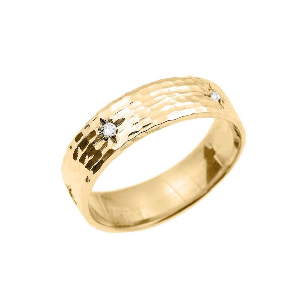 Men's Diamond Hammered Thumb Ring in 9ct Gold