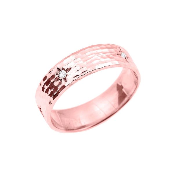 Men's Diamond Stackable Hammered Thumb Ring in 9ct Rose Gold