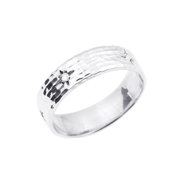 Men's Diamond Hammered Thumb Ring in Sterling Silver