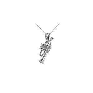 Trumpet Charm Pendant Necklace in 9ct White Gold