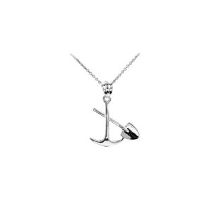 Men's Pick and Shovel Pendant Necklace in 9ct White Gold