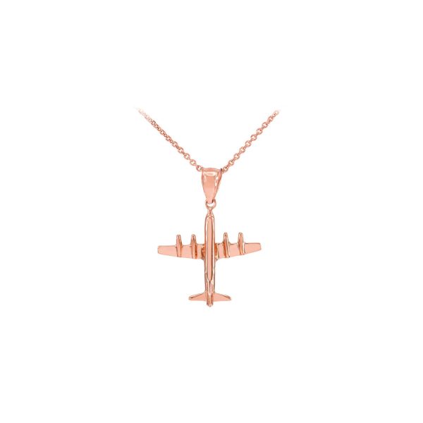 Men's 3D Aeroplane Charm Pendant Necklace in 9ct Rose Gold