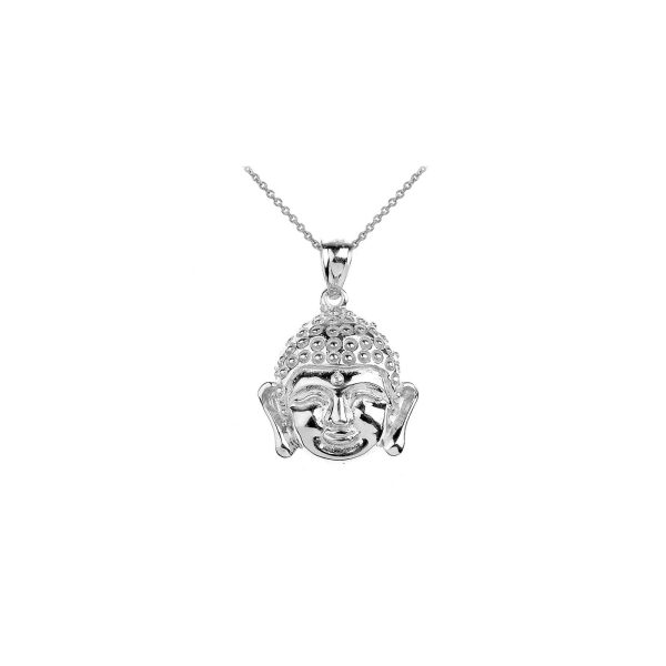 Buddha Head Pendant Necklace in 9ct White Gold