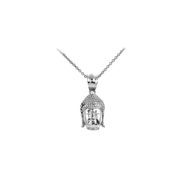 Buddha Head Pendant Necklace in 9ct White Gold