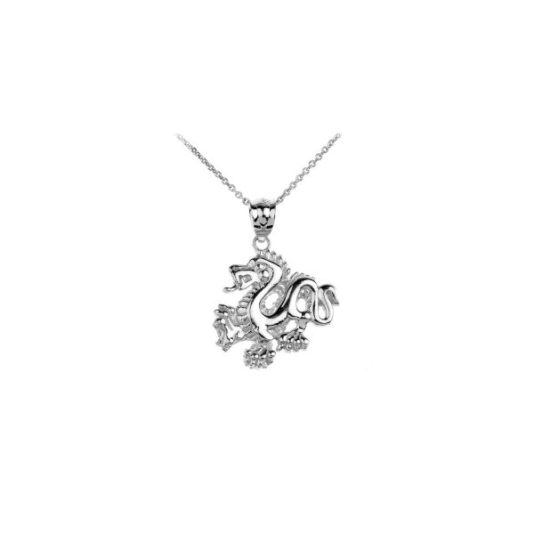 Men's Artistic Dragon Pendant Necklace in 9ct White Gold