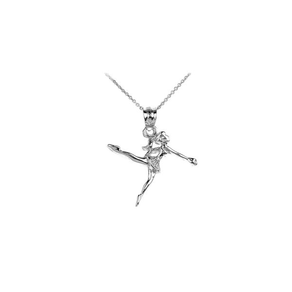 Ballerina Charm Pendant Necklace in 9ct White Gold