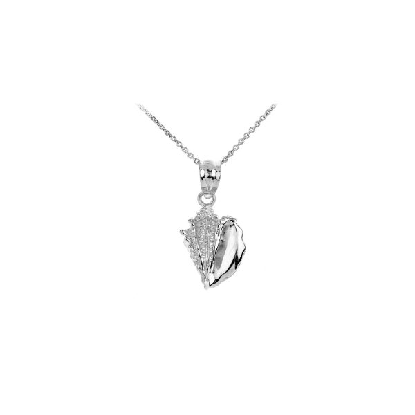 Subtle Seashell Pendant Necklace in 9ct White Gold