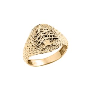 Men's Textured Lebanese Cedar Tree Ring in 9ct Gold