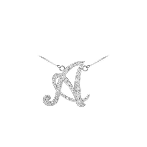 Letter A Diamond Signature Initial Pendant Necklace in 9ct White Gold