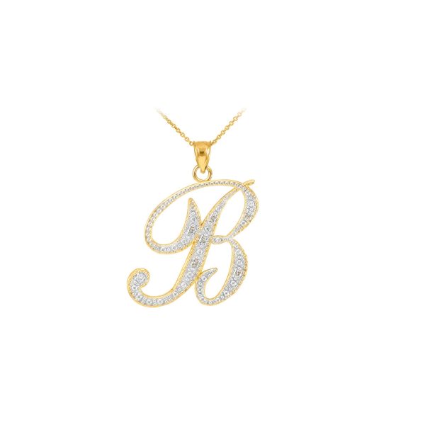 Letter B Diamond Script Pendant Necklace in 9ct Gold