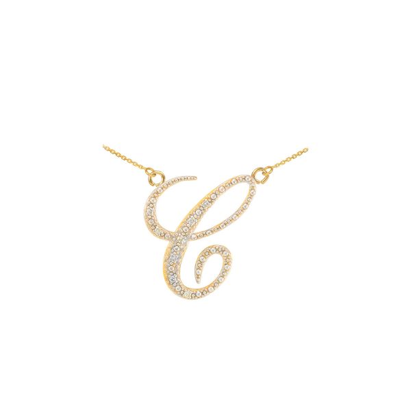 Letter C Diamond Script Pendant Necklace in 9ct Gold