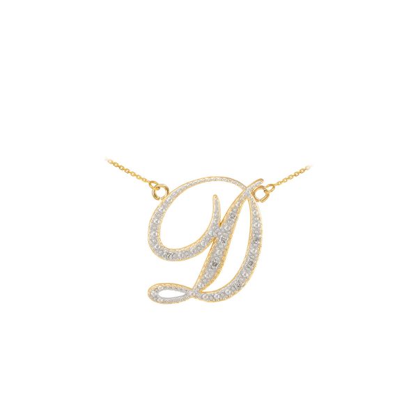 Letter D Diamond Script Pendant Necklace in 9ct Gold