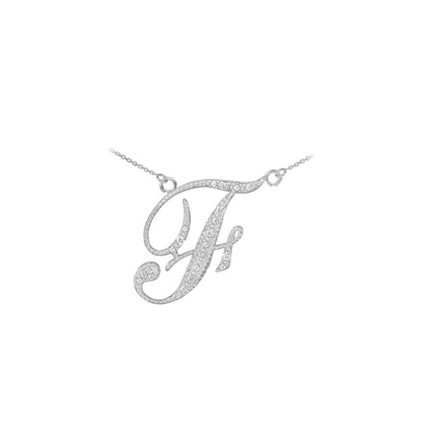 Letter F Diamond Script Pendant Necklace in 9ct White Gold