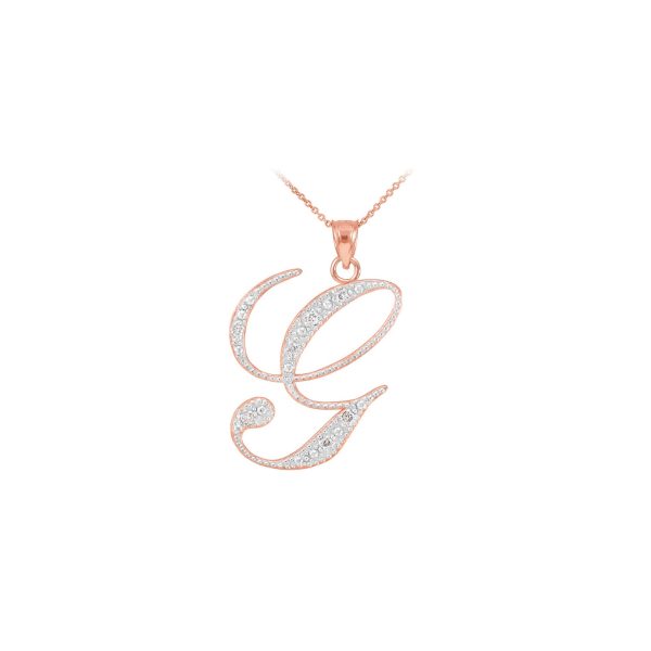 Letter G Diamond Script Pendant Necklace in 9ct Rose Gold