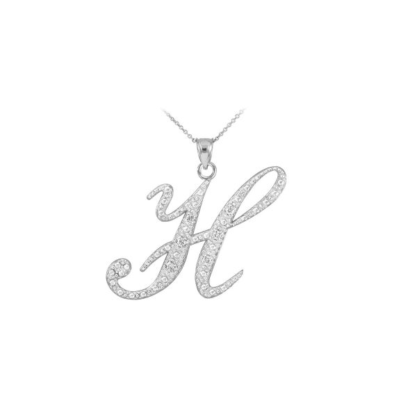 Letter H Diamond Script Pendant Necklace in 9ct White Gold