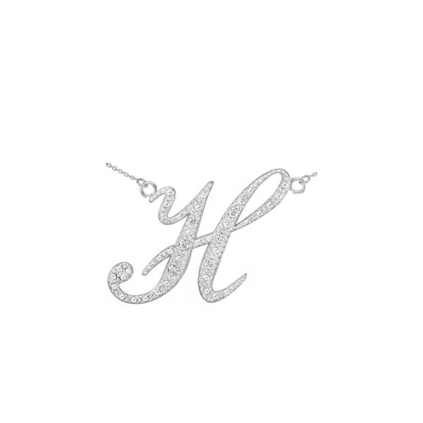 Letter H Diamond Script Pendant Necklace in 9ct White Gold