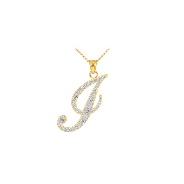 Letter J Diamond Script Pendant Necklace in 9ct Gold