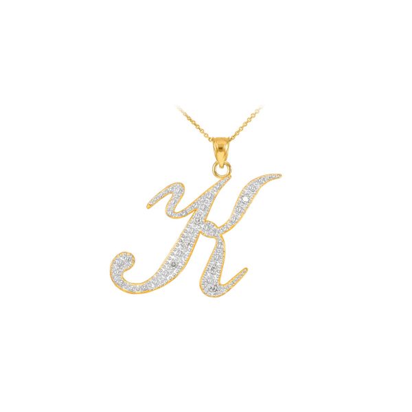 Letter K Diamond Script Pendant Necklace in 9ct Gold