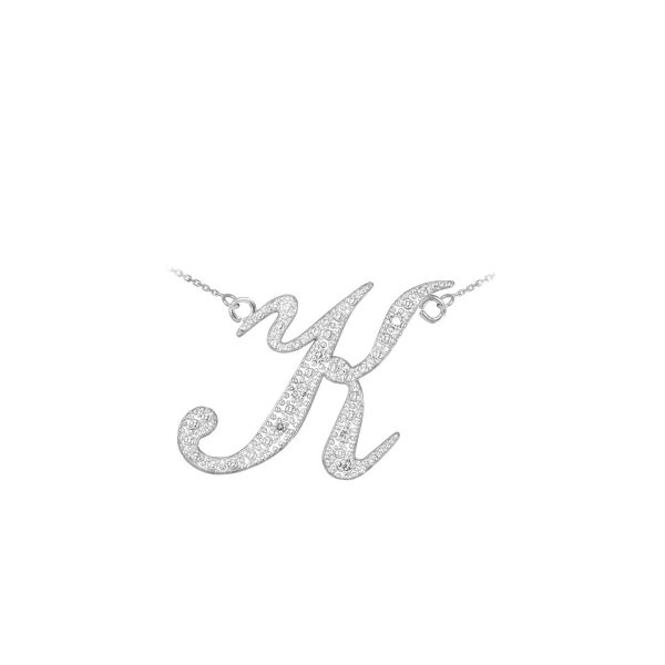 Letter K Diamond Script Pendant Necklace in 9ct White Gold