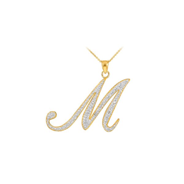 Letter M Diamond Script Pendant Necklace in 9ct Gold