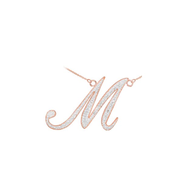 Letter M Diamond Script Pendant Necklace in 9ct Rose Gold