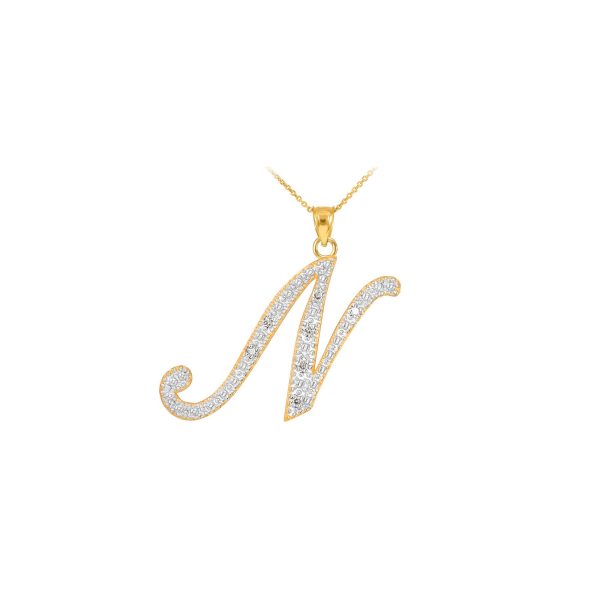 Letter N Diamond Signature Initial Pendant Necklace in 9ct Gold