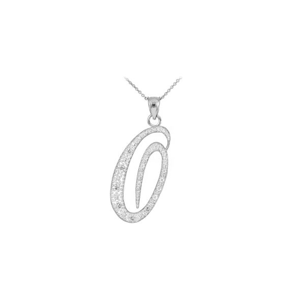 Letter O Diamond Script Pendant Necklace in 9ct White Gold