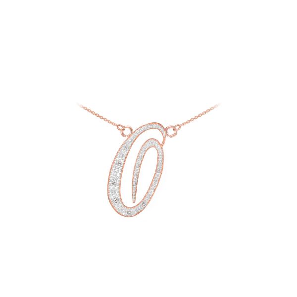 Letter O Diamond Script Pendant Necklace in 9ct Rose Gold