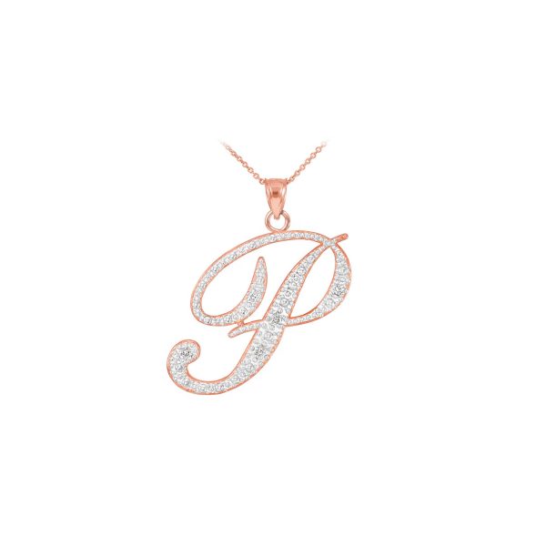 Letter P Diamond Script Pendant Necklace in 9ct Rose Gold