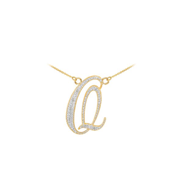 Letter Q Diamond Script Pendant Necklace in 9ct Gold