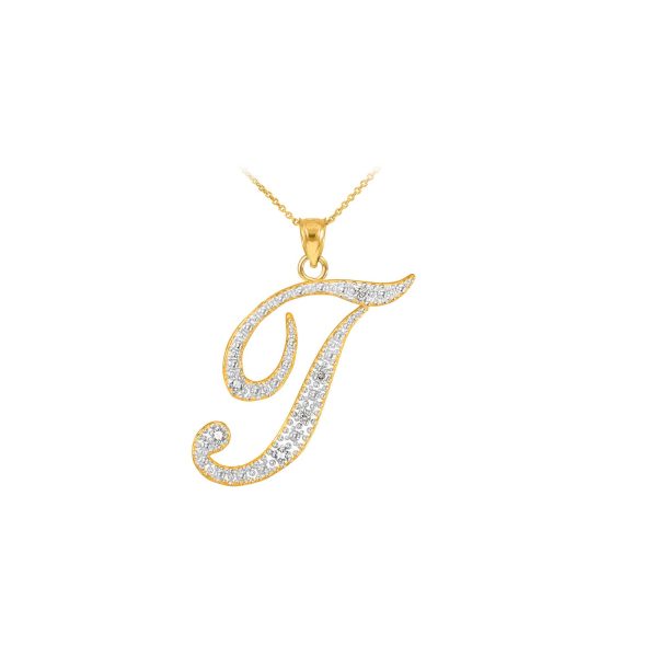 Letter T Diamond Script Pendant Necklace in 9ct Gold