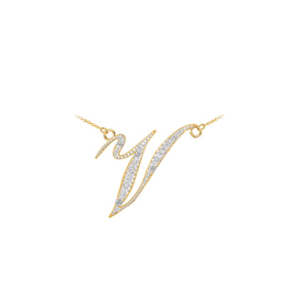 Letter V Diamond Script Pendant Necklace in 9ct Gold