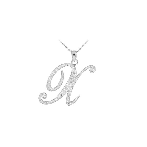 Letter X Diamond Script Pendant Necklace in 9ct White Gold